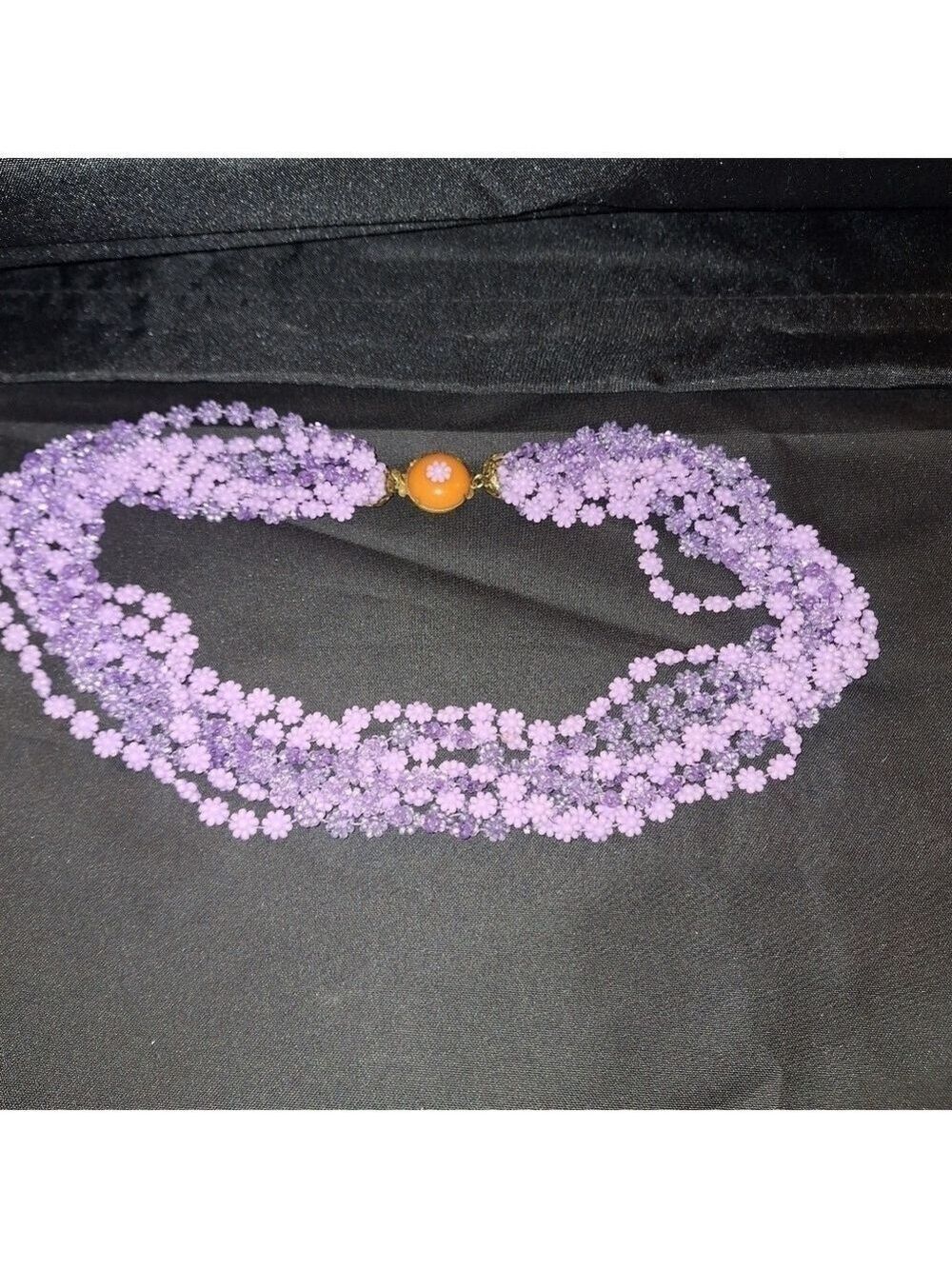 Vintage Purple Flower Layer Plastic Necklace